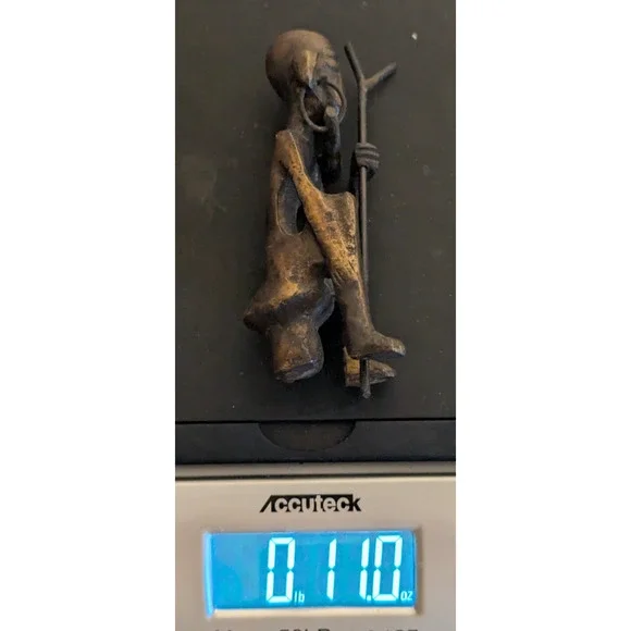 Small Bronze Figure with Earring Walking Stick 4.25" Dogon Ashanti ?